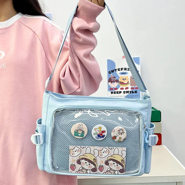 Xajzpa Preppy Style Candy Colour Cute Shoulder Bag Anime Expo Transparent Badge Display Messenger Bag Women Doll Itabag Crossbody Bag